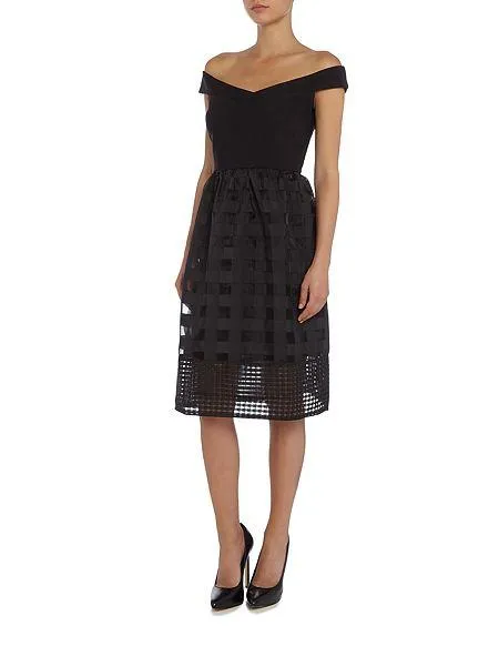 Elise Ryan Bardot Fit and Flare Dress in Black