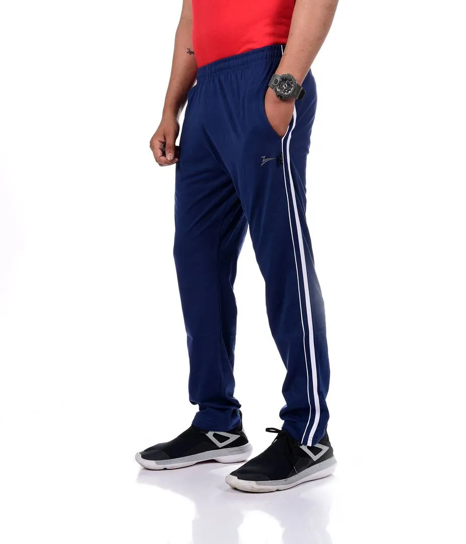 Elite Blue Polycotton Solid Regular Track Pants For Men