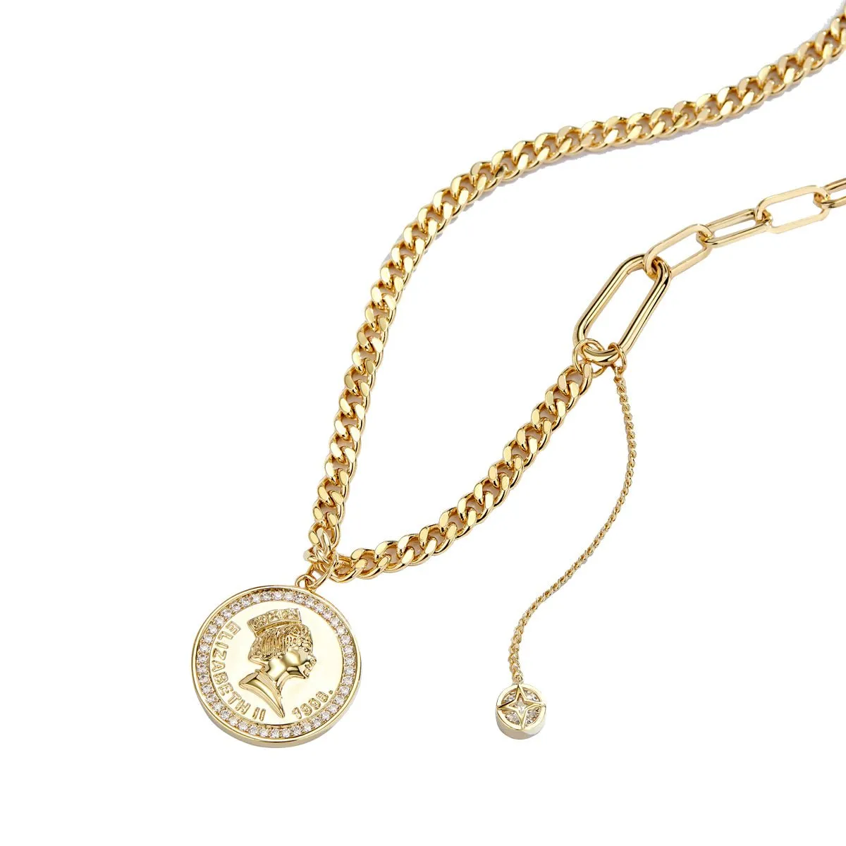 Elizabeth II Vintage Coin Gold Necklace