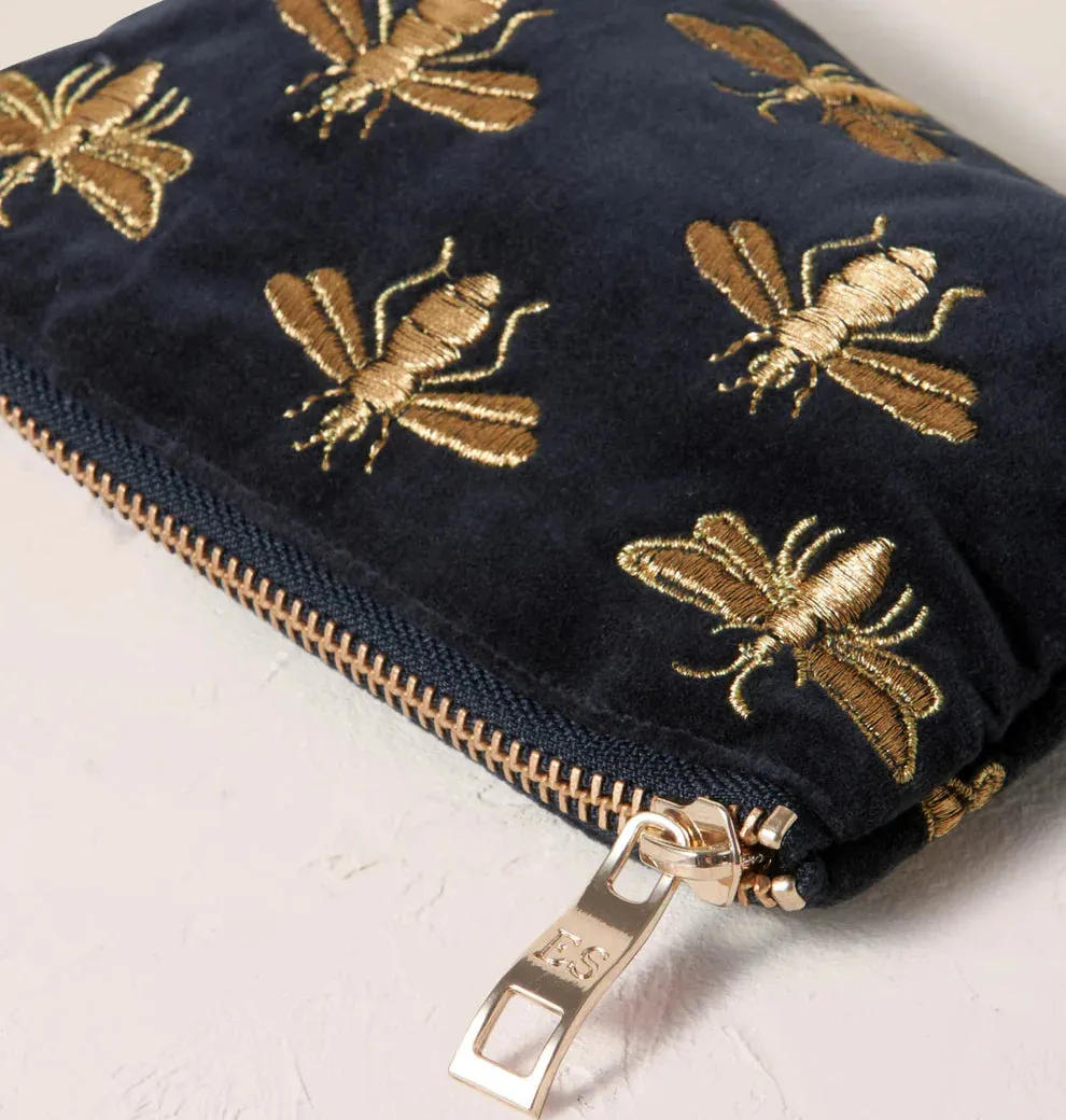 Elizabeth Scarlett Honey Bee Charcoal Velvet Coin Purse