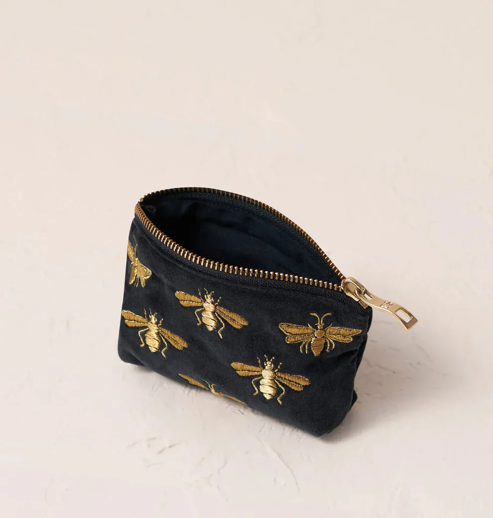 Elizabeth Scarlett Honey Bee Charcoal Velvet Coin Purse