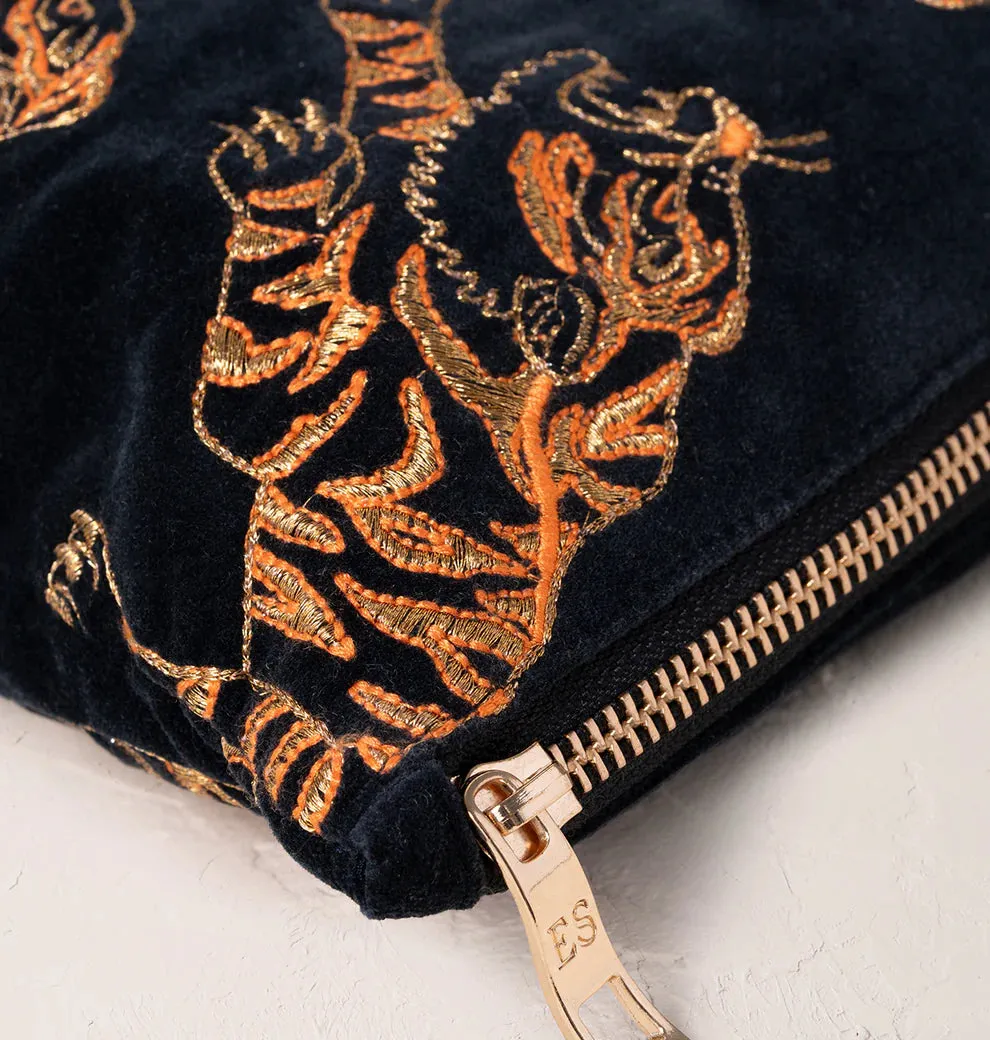 Elizabeth Scarlett Wild Tiger Charcoal Velvet Everyday Pouch