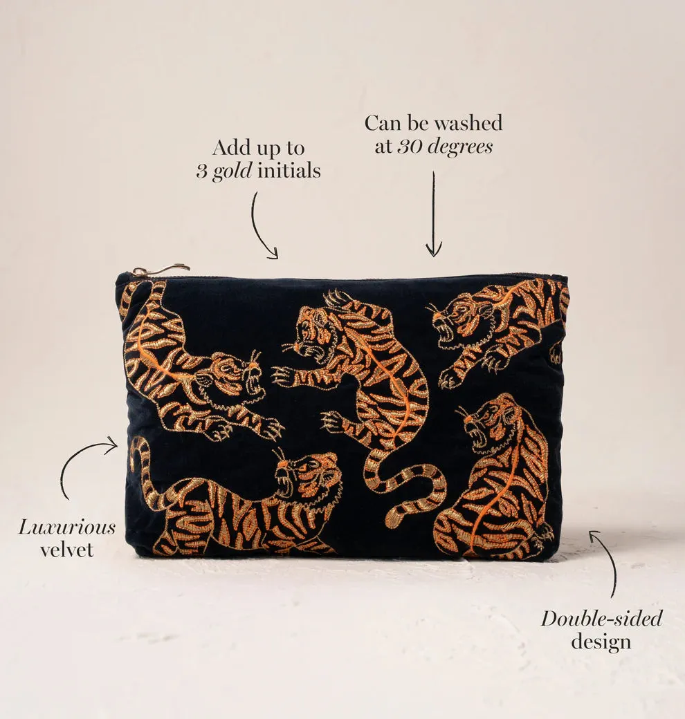 Elizabeth Scarlett Wild Tiger Charcoal Velvet Everyday Pouch