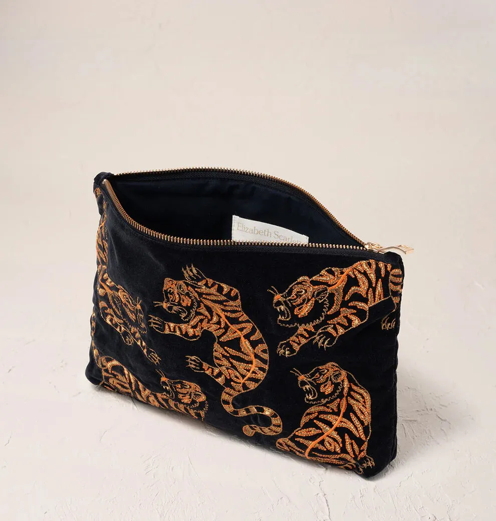 Elizabeth Scarlett Wild Tiger Charcoal Velvet Everyday Pouch