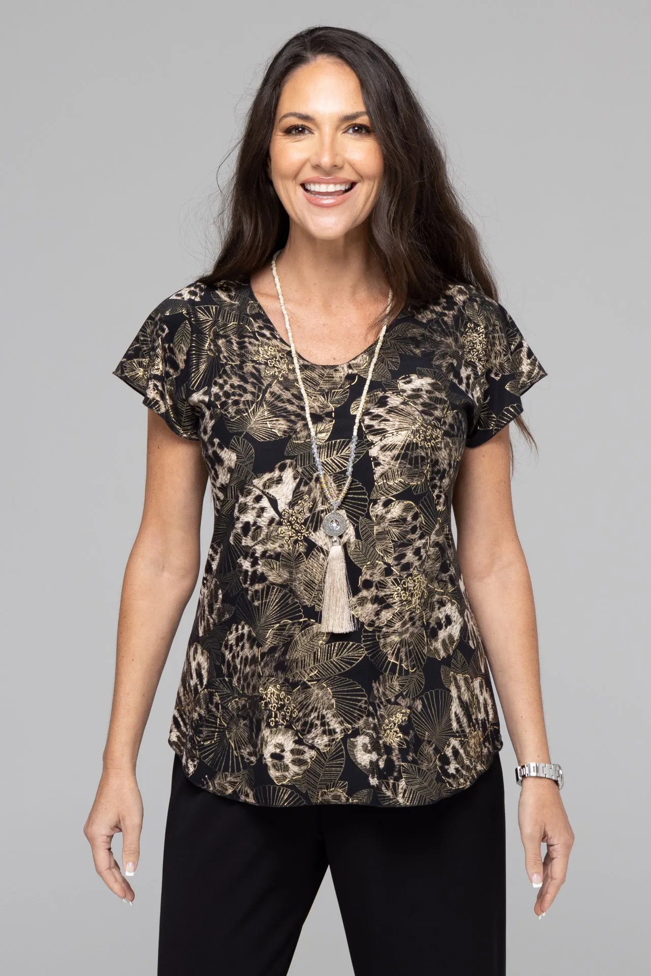 Elk Print Short Sleeve Jersey Top