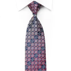 Elle Homme Men's Rhinestone Silk Necktie Silver Pink Geometric On Navy With Sparkles