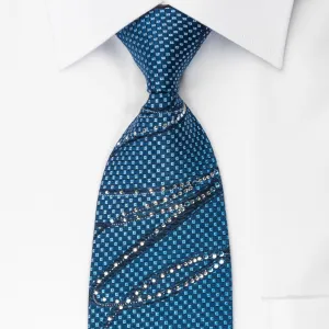 Elle Homme Rhinestone Necktie Scrolls On Blue With Silver Sparkles