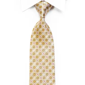 Elle Homme Rhinestone Silk Necktie Silver Trellis On Gold With Sparkles