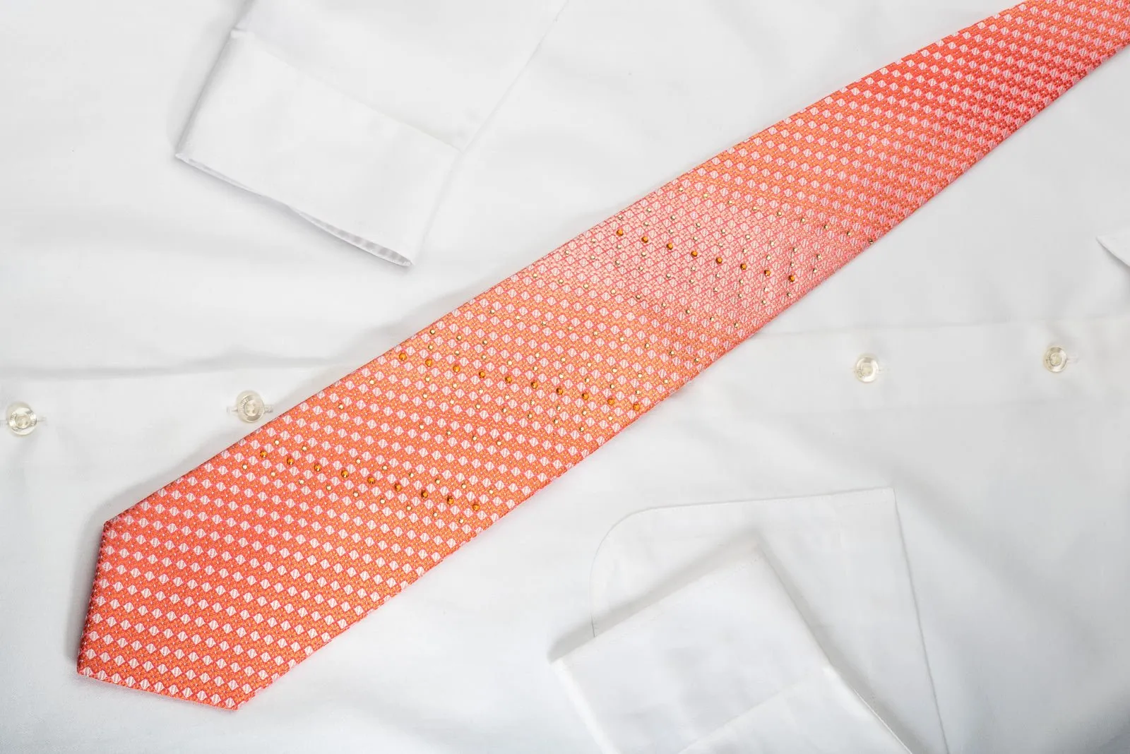 Elle Homme Rhinestone Tie Orange Checkered With Silver Sparkles