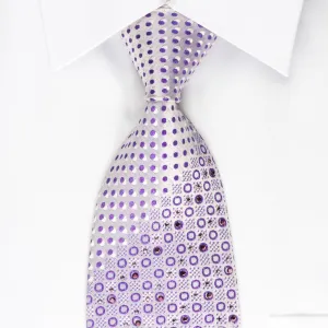 Elle Homme Silk Tie Purple Floral & Geometric On Mauve With Rhinestones