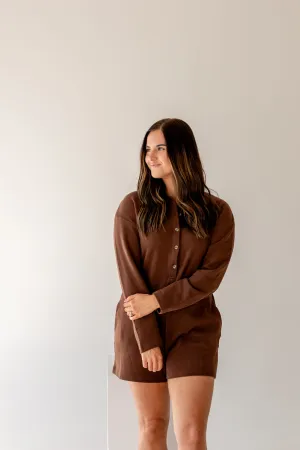 Elle Knit Button Up Romper | Chocolate