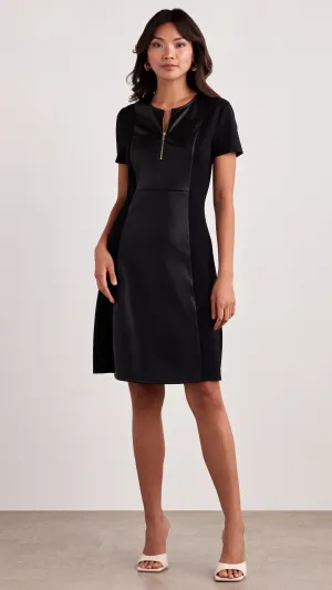 Ellen Tracy Mixed Media Flare Dress - Black