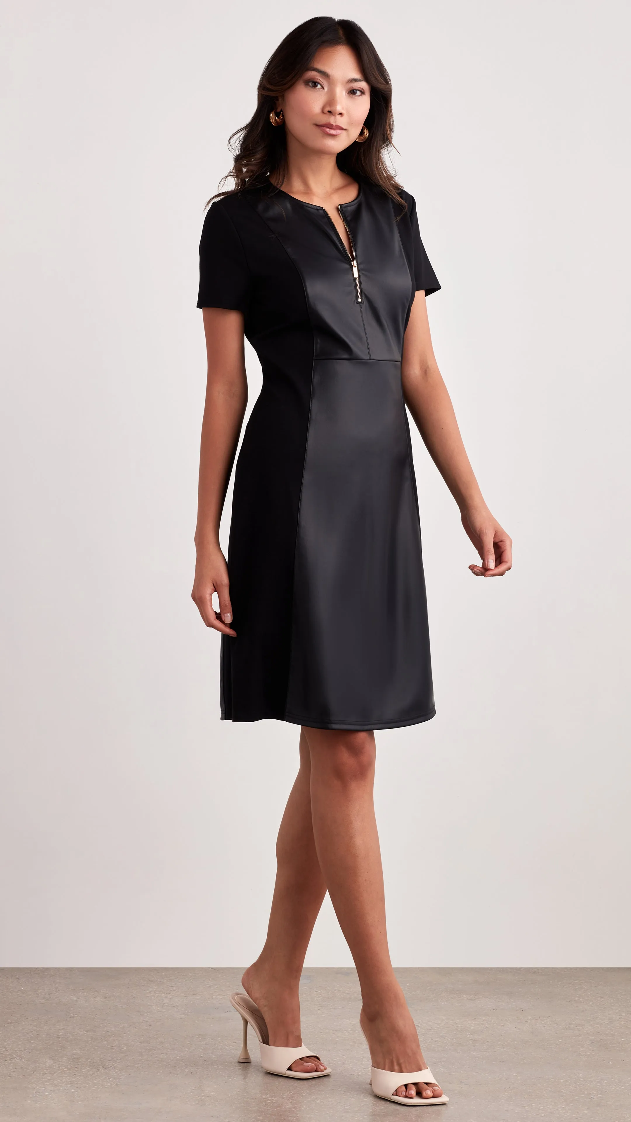 Ellen Tracy Mixed Media Flare Dress - Black