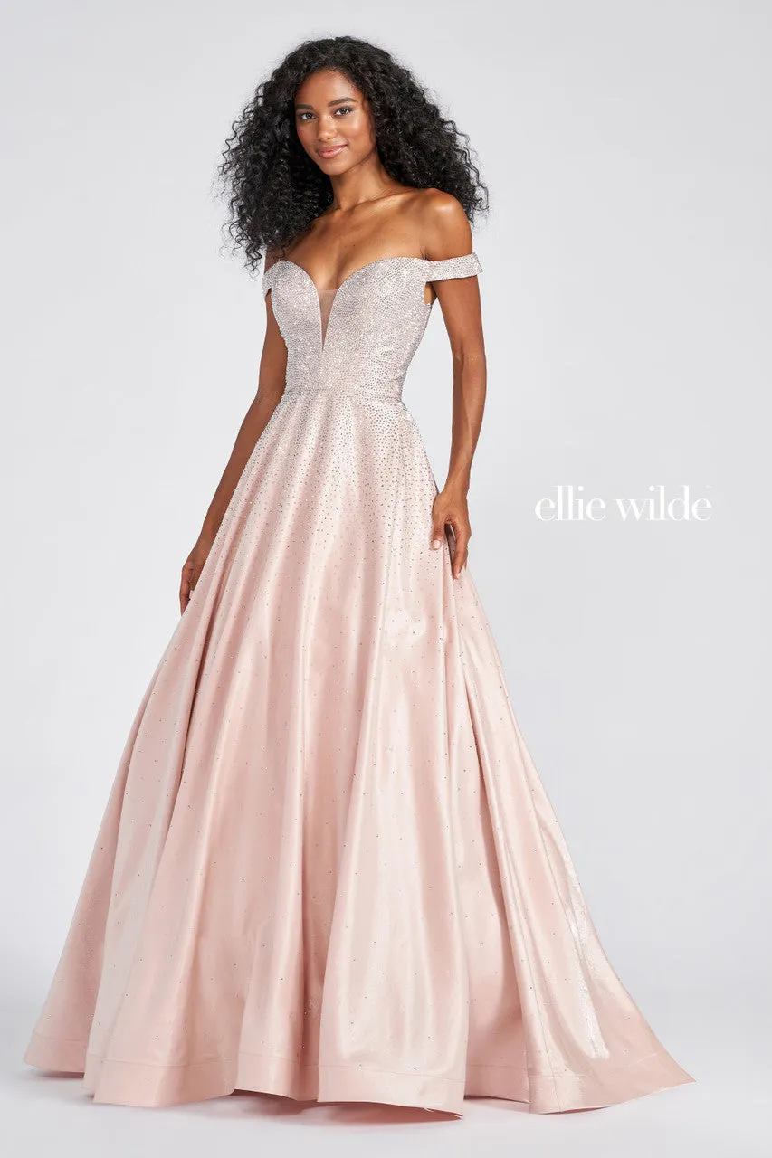 Ellie Wilde 122106 Beige Silver Off the Shoulder Ballgown