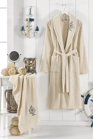 Elmira Textile Women's Beige Cotton Towel Bathroom Bathrobe