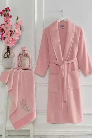 Elmira Textile Women's Pink Cotton Towel Bathroom Bathrobe