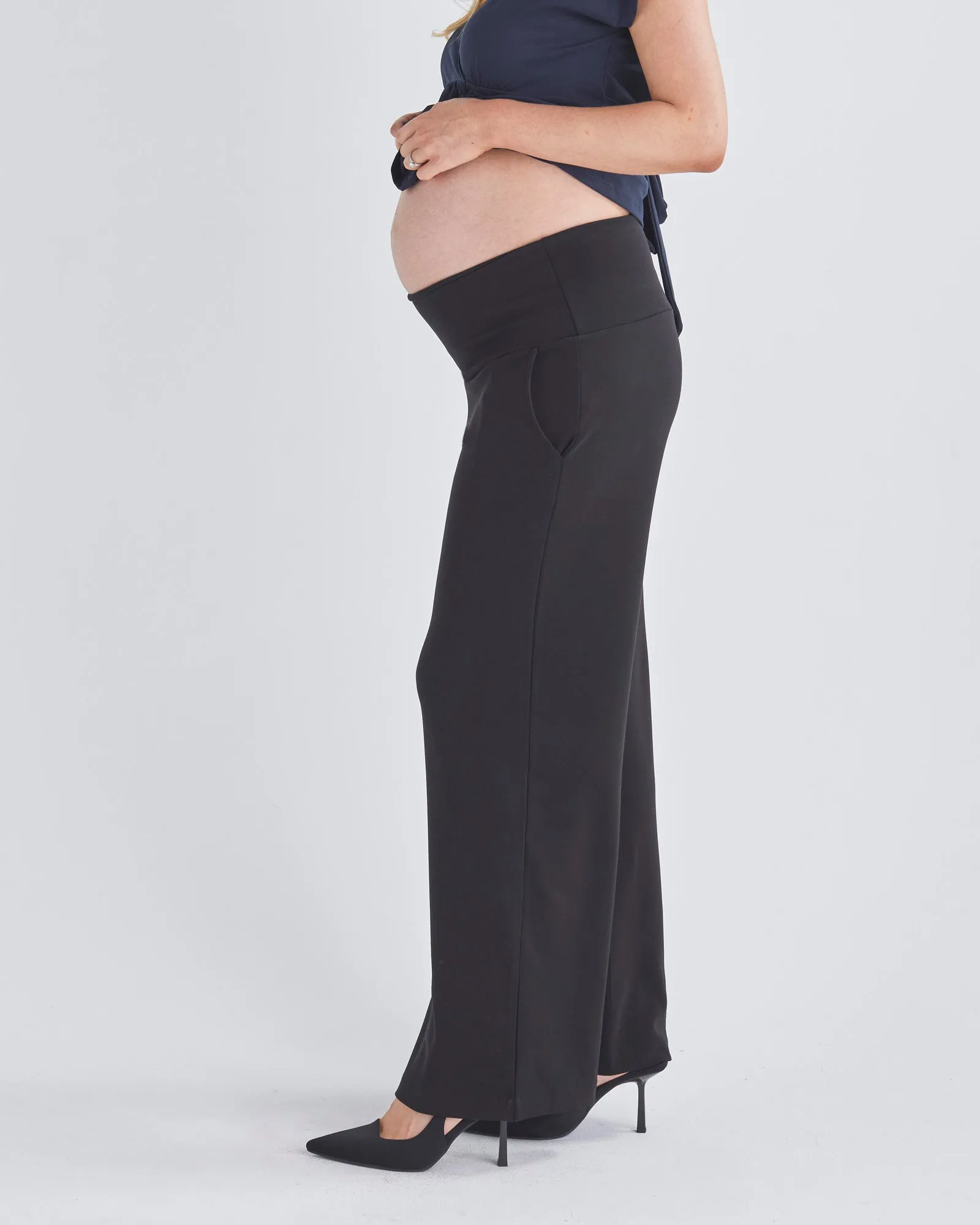 Elodie Wide Leg Maternity Black Work Pant in Ponti