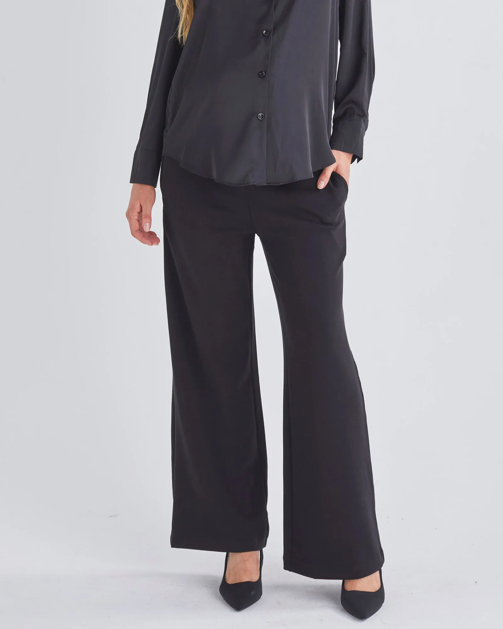 Elodie Wide Leg Maternity Black Work Pant in Ponti