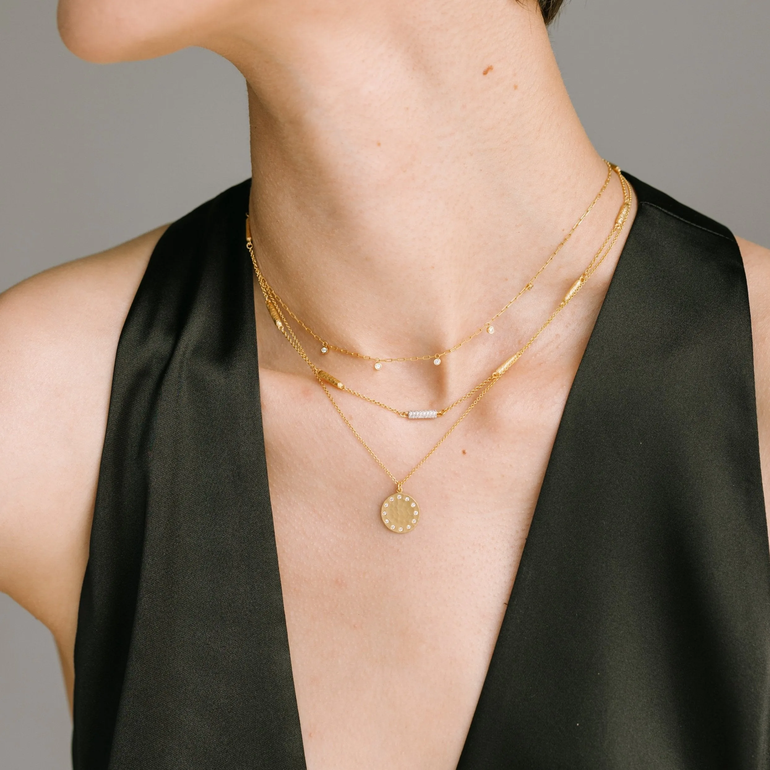 Elongated Gold Bead Chain Necklace