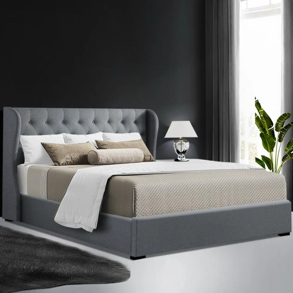 Elouera Queen Bed Frame With Gas Lift Storage Grey