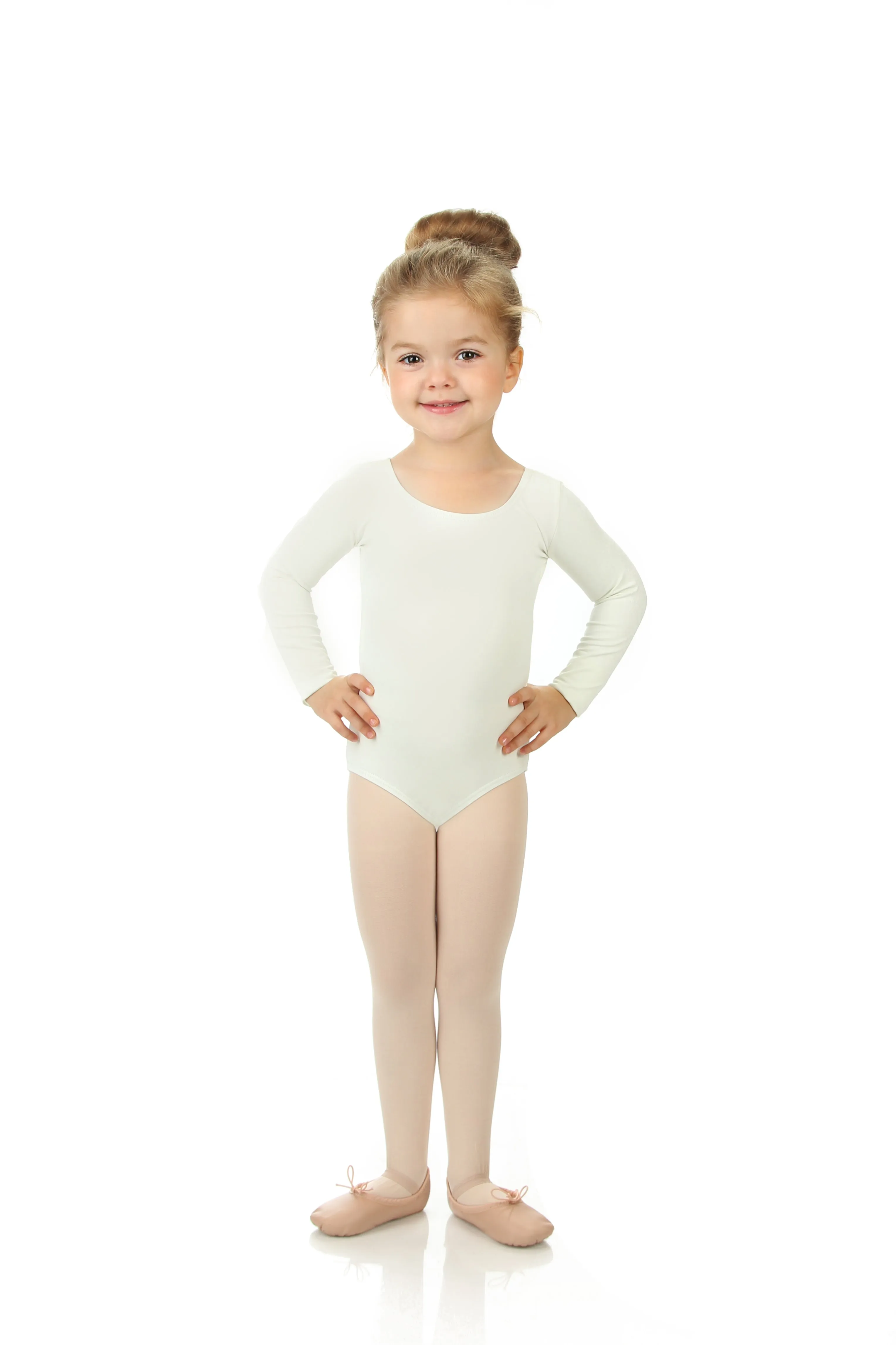 Elowel Kids Girls' Basic Long Sleeve Leotard (Size 2-14 Years) Ivory