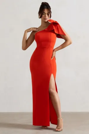 Elowen | Orange Asymmetric Maxi Dress With Bow