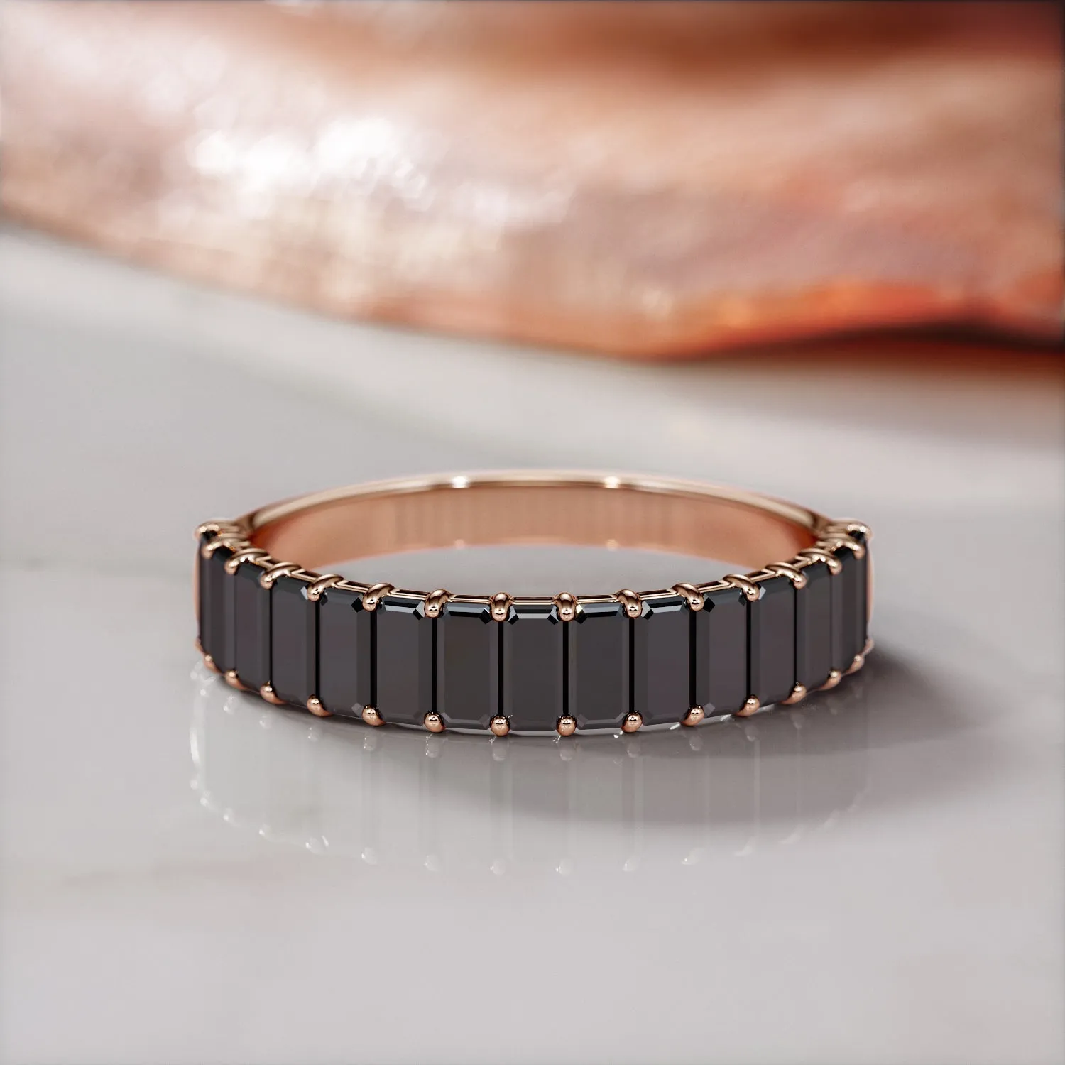 Elvira - Invisible Natural Black Diamond Engagement Ring in Rose Gold