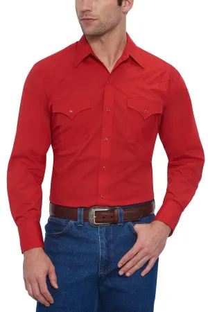 Ely Cattleman Mens L/S Red Solid Snap Shirt