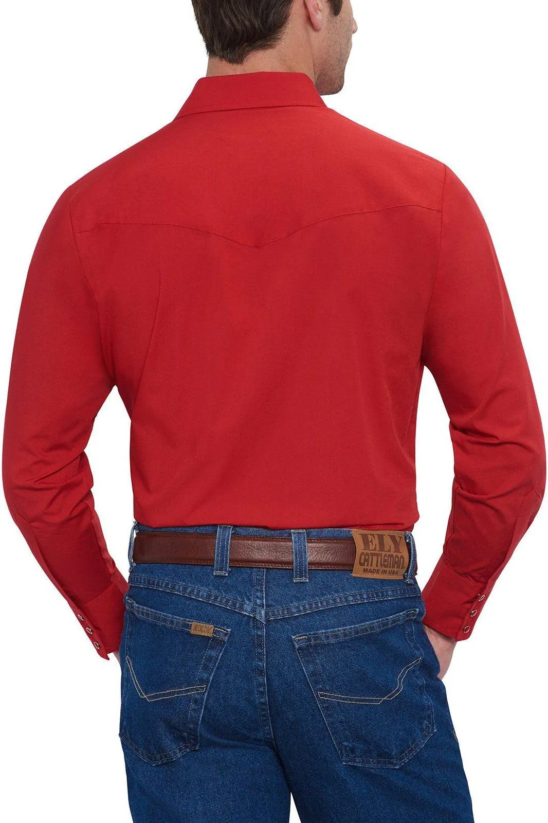 Ely Cattleman Mens L/S Red Solid Snap Shirt