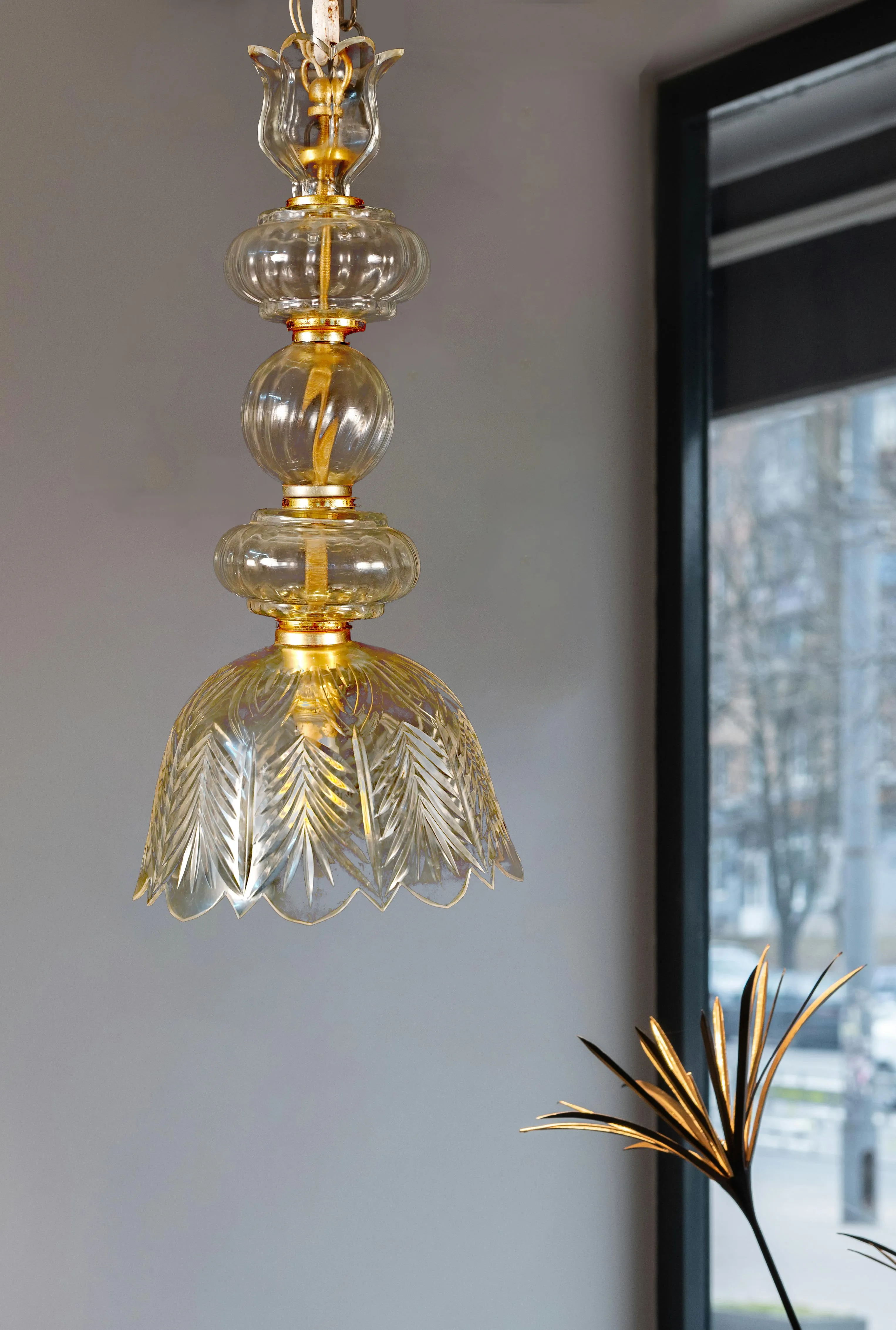 Elysian Gold Glass Pendant Light with Elegant Leaf Motif