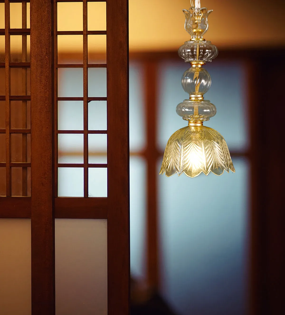 Elysian Gold Glass Pendant Light with Elegant Leaf Motif