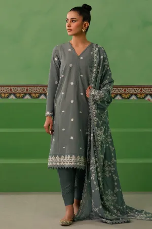 Emb Lawn Mahiri '24 - Dusty Granite-3 Piece Lawn Embroidered Suit