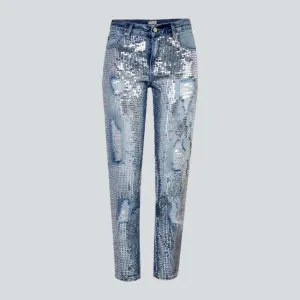 Embellished mid-waist jeans
 for ladies