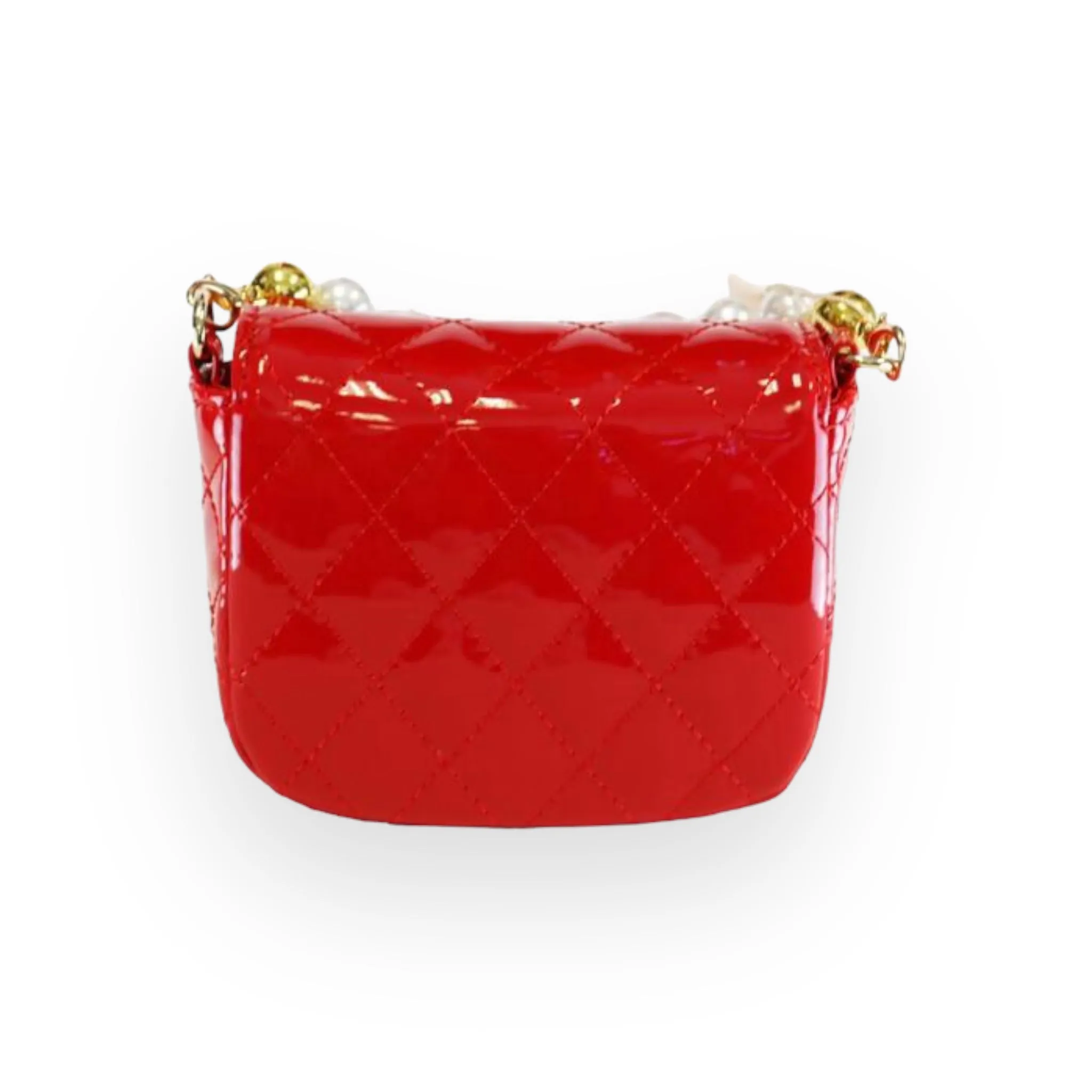 Embellished Patent Quilted Purse - Red