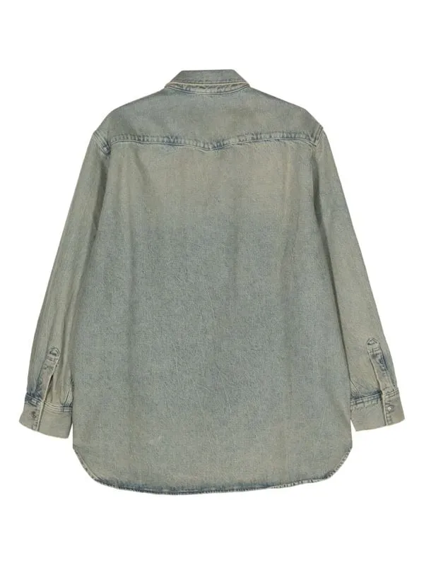 EMBOSSED SILVER-TONE BUTTONS WASHED-DENIM SHIRT