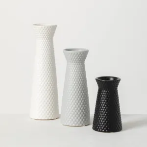 Embossed Wide Mouth Ceramic Vase