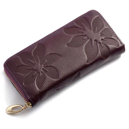 Embossed Women's Leather Long Wallet NZ – Elegant and Functional