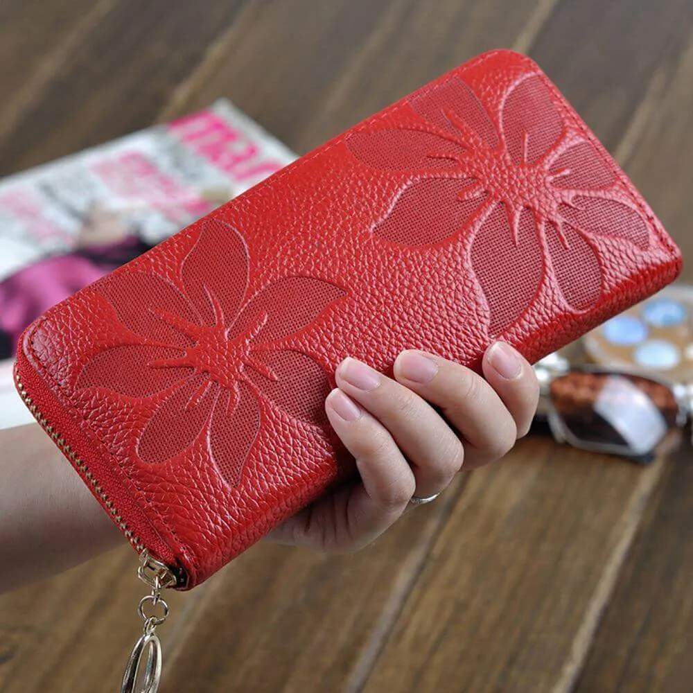 Embossed Women's Leather Long Wallet NZ – Elegant and Functional