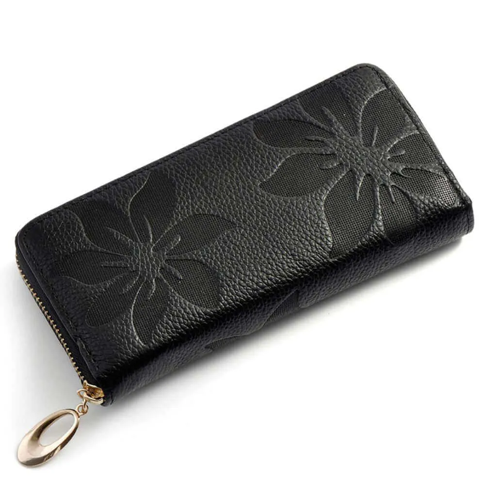 Embossed Women's Leather Long Wallet NZ – Elegant and Functional