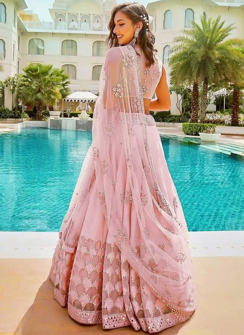 Embroidered Art Silk Pink Lehenga Choli Set with Dupatta