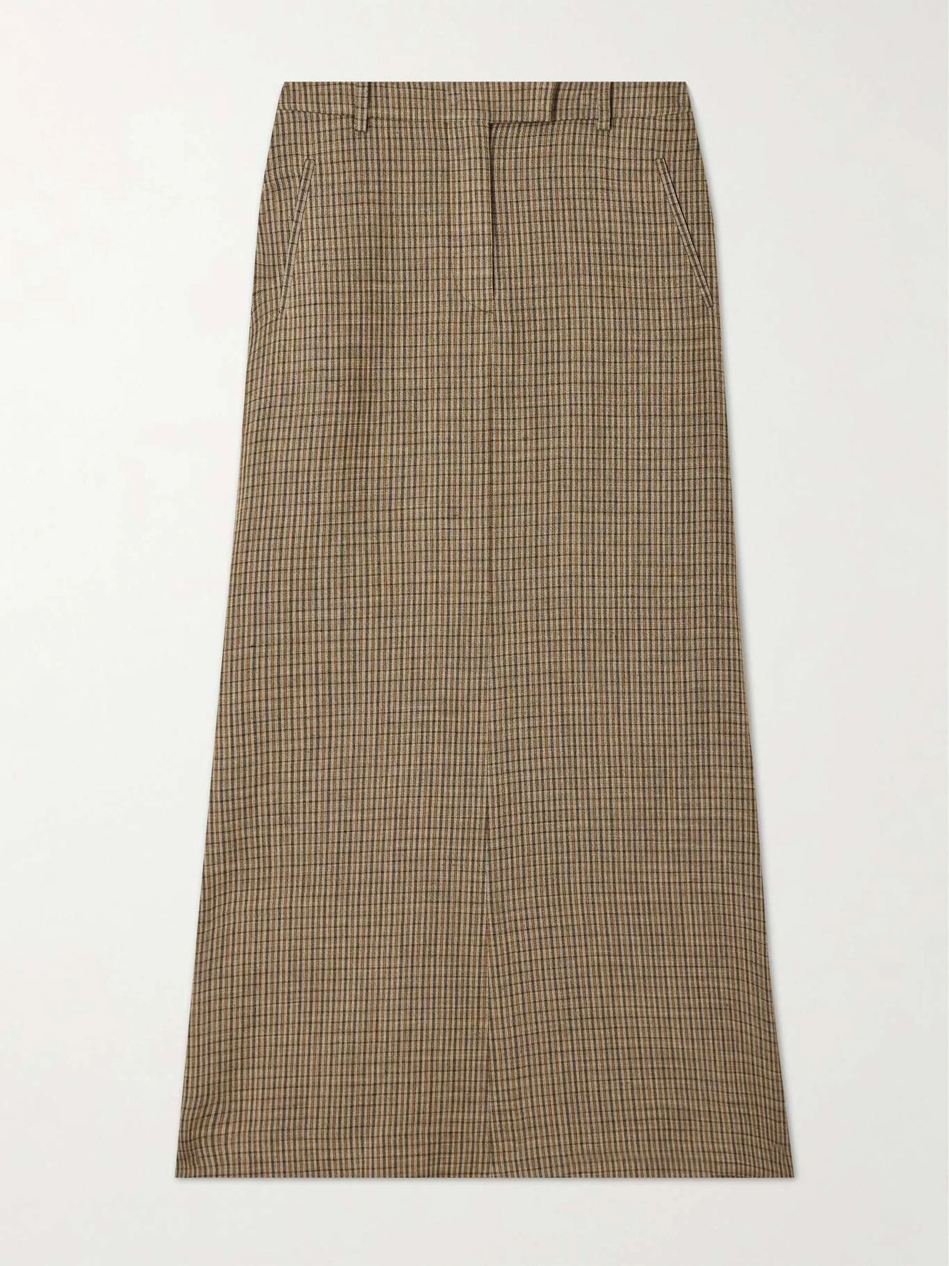 Embroidered checked linen-blend maxi skirt