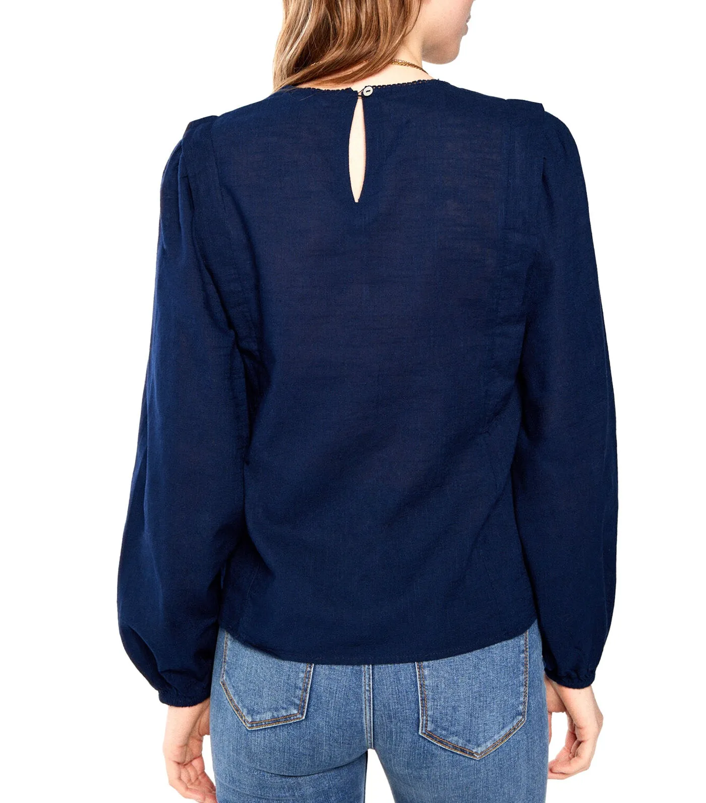 Embroidered Chest Blouse Blue