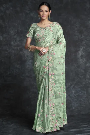 Embroidered Classic Green Color Wedding Saree