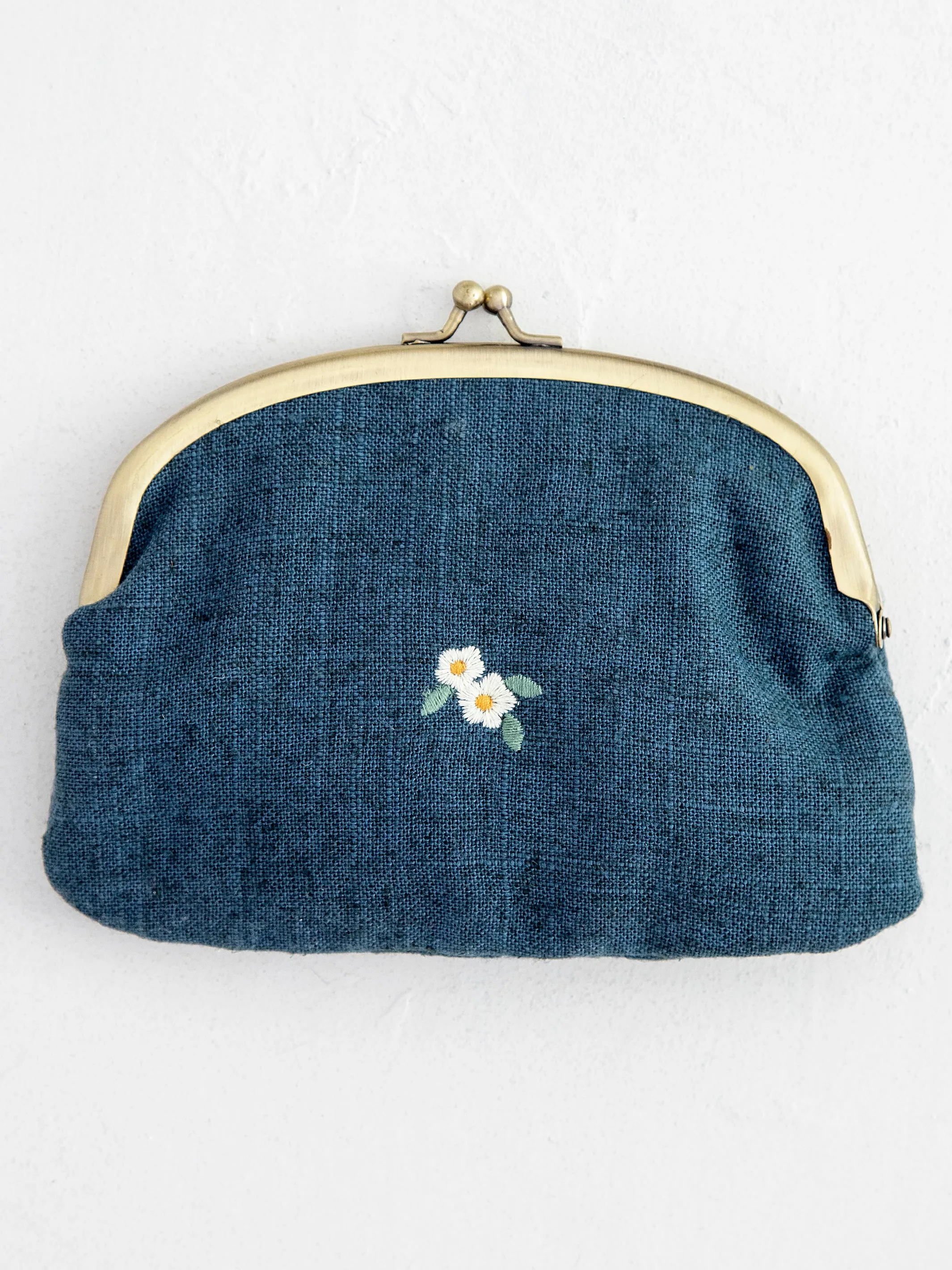 Embroidered Coin Purse - Washed Navy