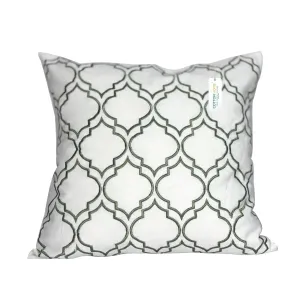 Embroidered Cushion - 100% Cotton Canvas, 45x45cm |  Green Modern Quatrefoil Geometric | Cotton Home