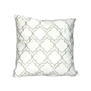 Embroidered Cushion - 100% Cotton Canvas, 45x45cm |  Ivory Modern Quatrefoil Geometric | Cotton Home