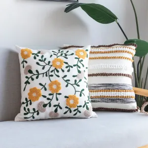 Embroidered Floral Cushion Pillow Cover Handmade Knot