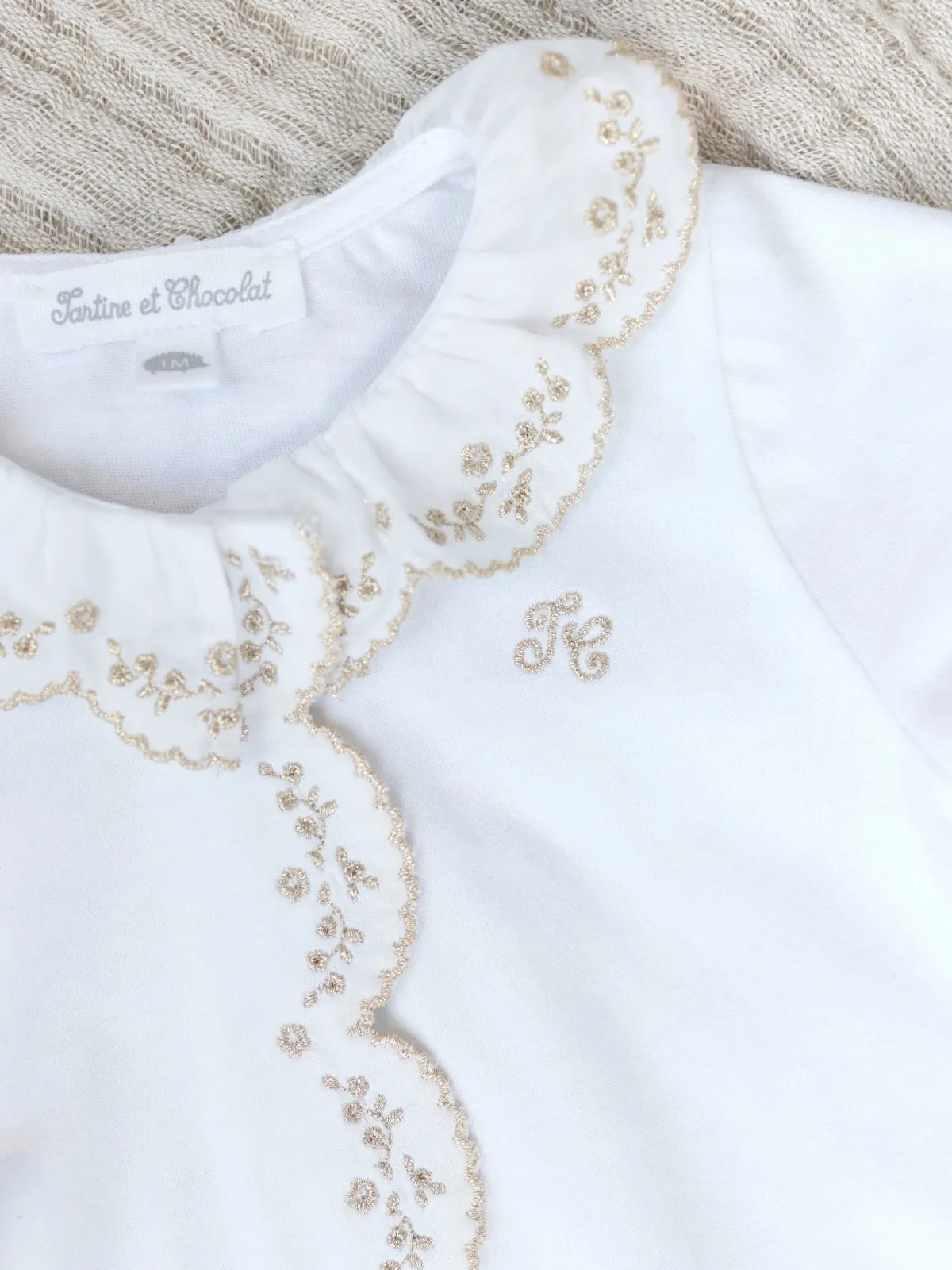 Embroidered Gold Trim Footie