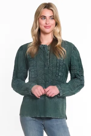 Embroidered Lace Blouse - Dark Green