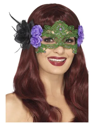 Embroidered Lace Filigree Witch Eyemask, Black & G